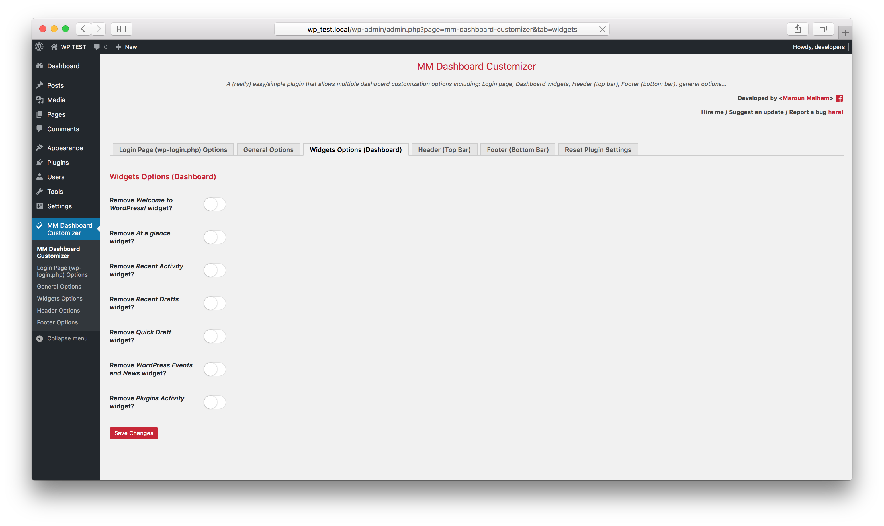 WordPress dashboard customizer free plugin (mm dashboard customizer) gallery image