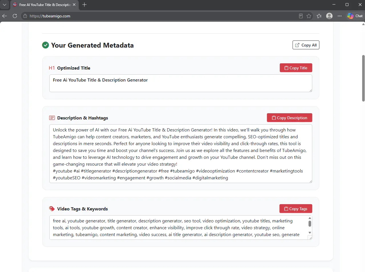 TubeAmigo: Free AI YouTube SEO Generator gallery image