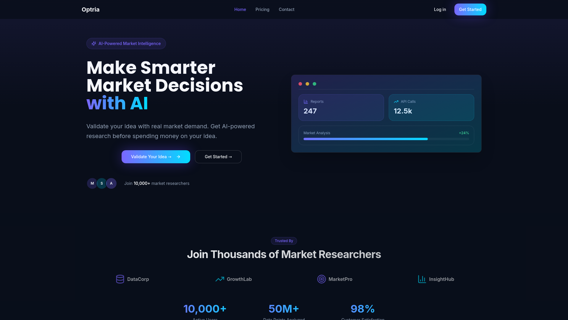 Optria - Main product screenshot demonstrating key features and user interface