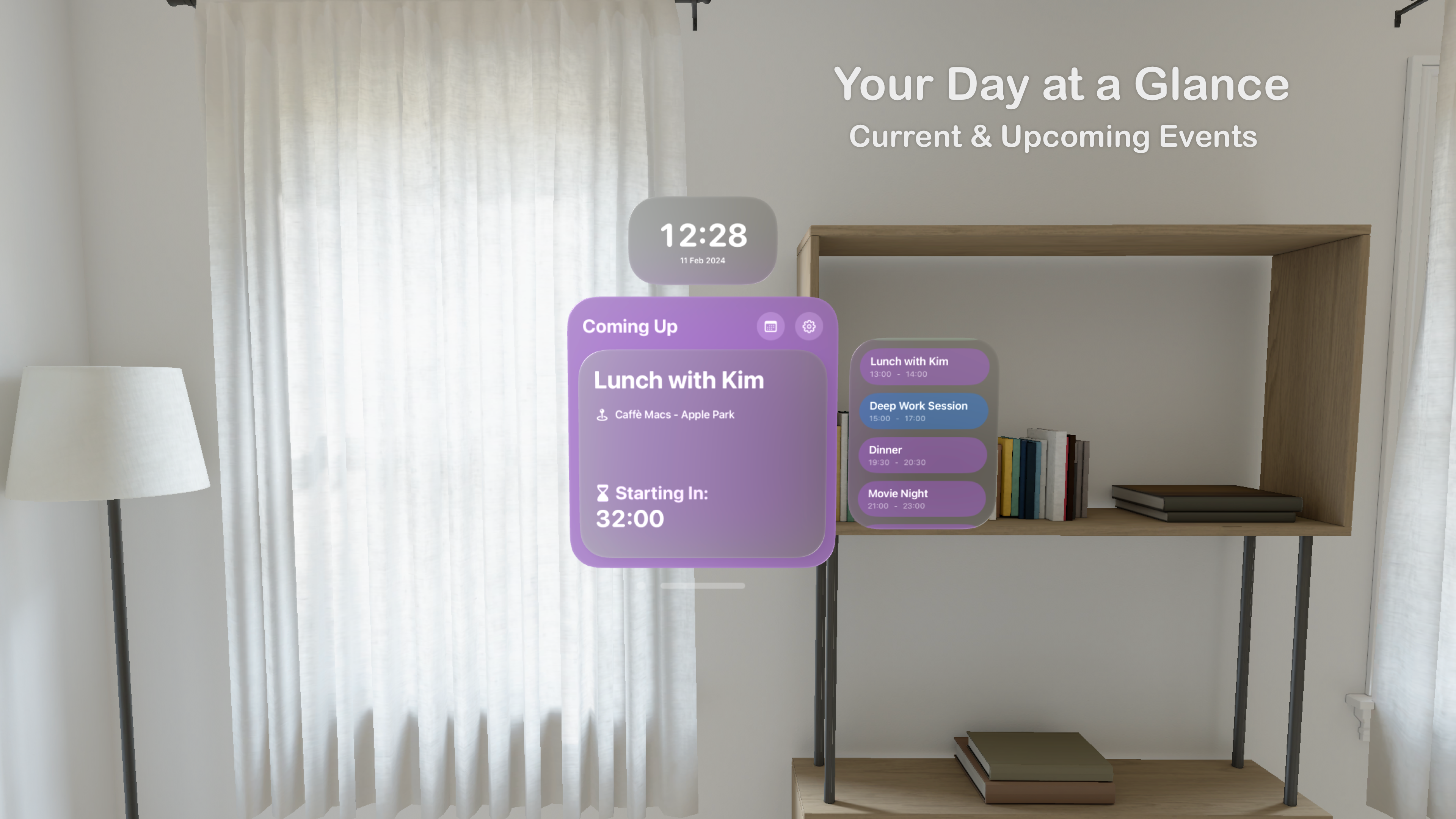 وسائط نظرة خاطفة على Apple Vision Pro - التقويم والساعة وموقت العد التنازلي للتركيز 2
