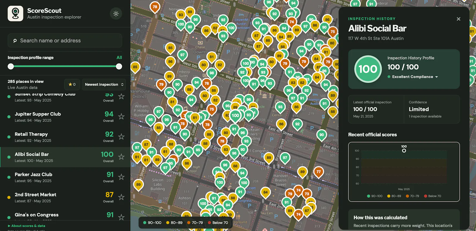 ScoreScout - Austin inspection history screenshot 2