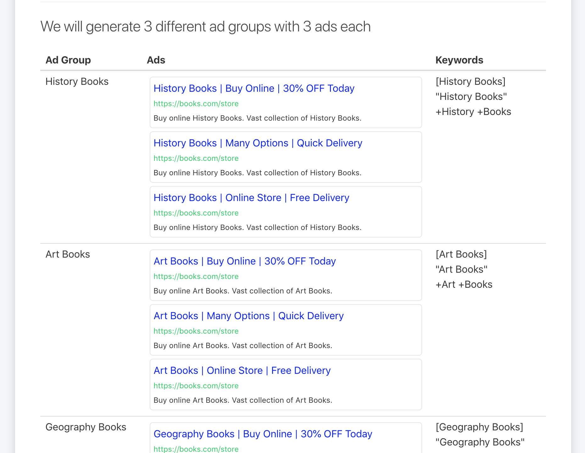 Skag.io | Generate hundreds of different ads and ad groups in seconds and 📈Increase your quality score gallery image