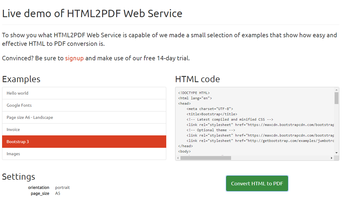 HTML2PDF Web Service gallery image