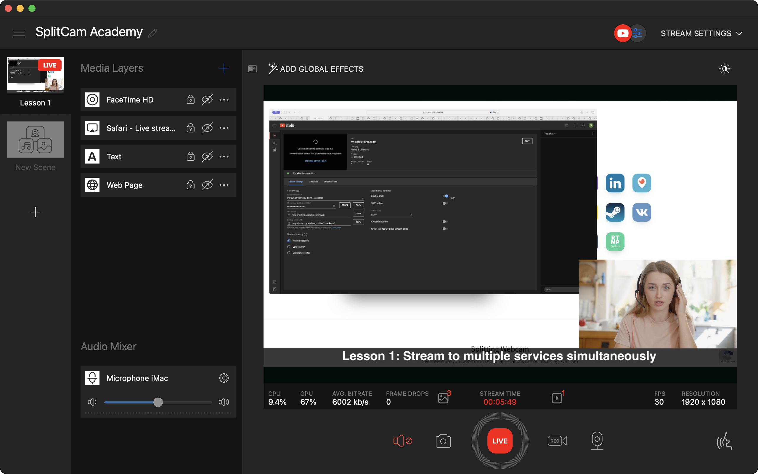 Splitcam - Software in studio multi-streaming live gratuito e potente media 1