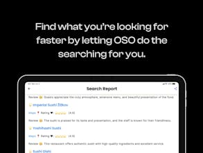 OSO AI Search Engine モバイルアプリ：OSO AI Search Engine モバイルアプリのインターフェイスのスクリーンショット。ユーザーフレンドリーなデザインとオープンなAIチャット機能を通じた検閲されていない検索結果への簡単なアクセスを強調しています。