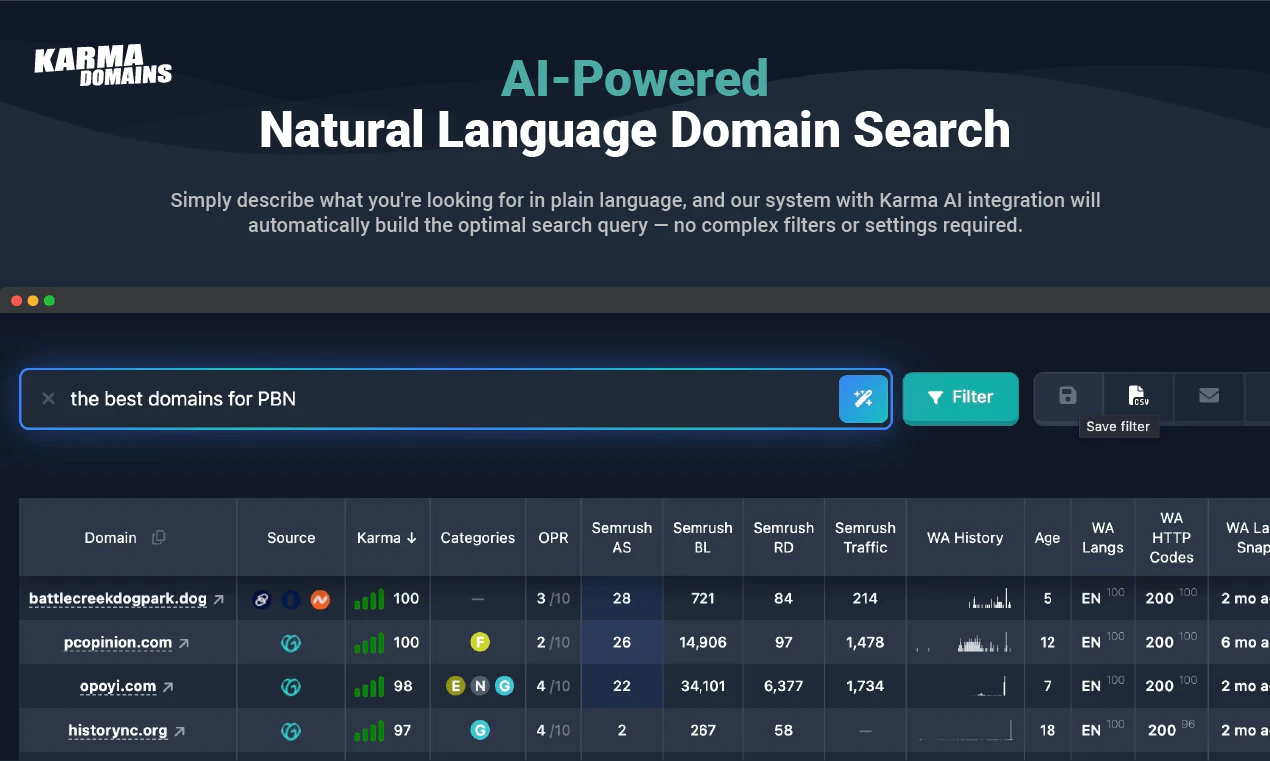 Karma.Domains: AI Search 7M+ Domains 截图 3