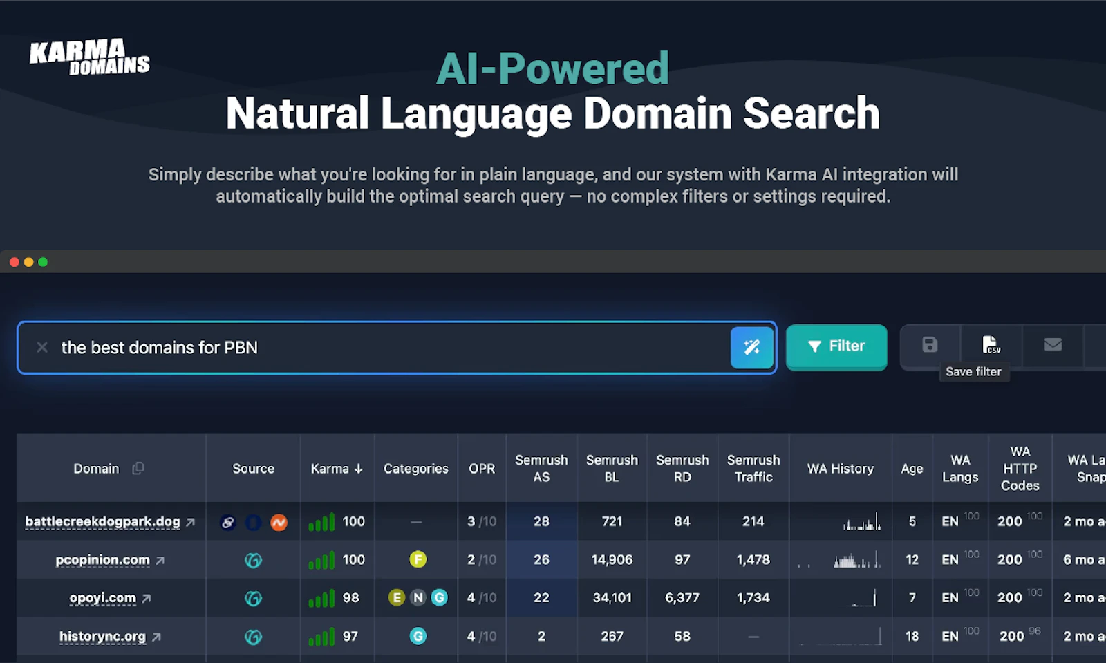 Karma.Domains: AI Search 7M+ Domains screenshot 4