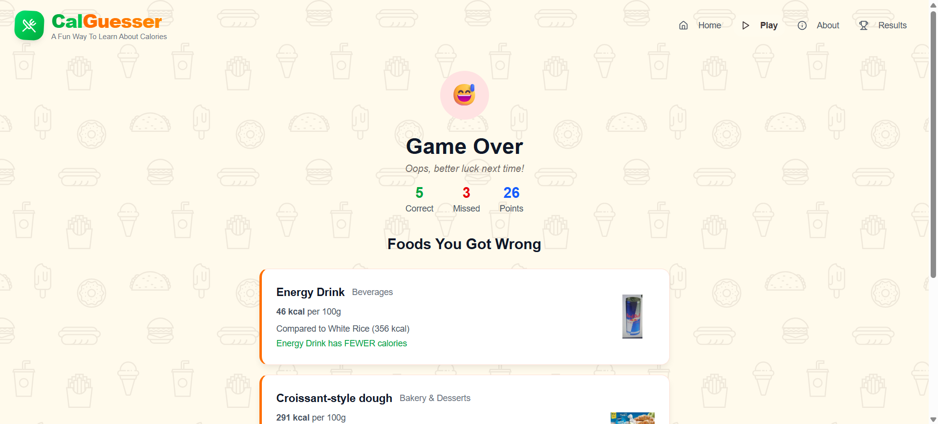 CalGuesser.com - Un modo divertente per conoscere le calorie media 2
