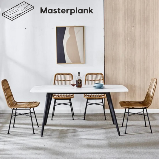 Rattan Dining Chairs - Black Metal Legs