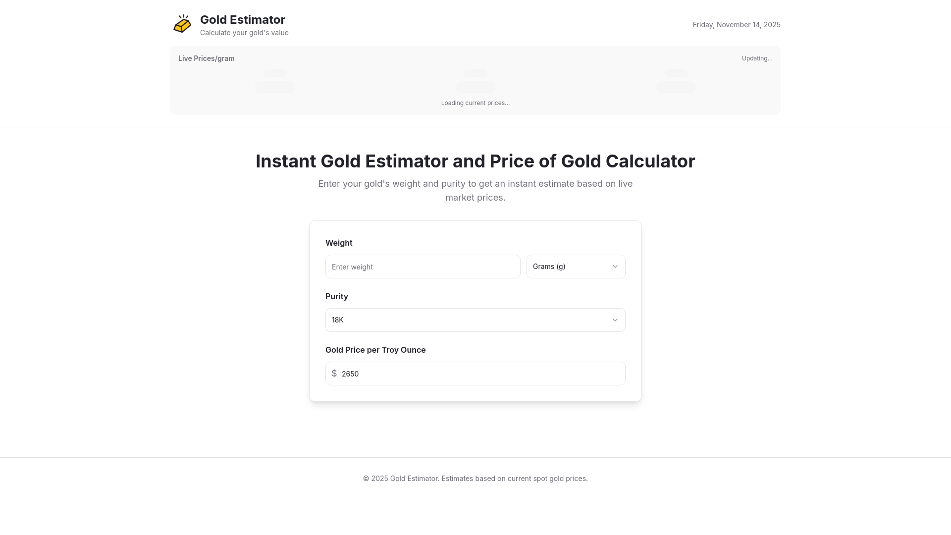 Gold Estimator - Main screenshot showing features and interface