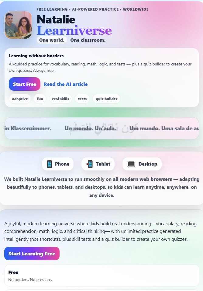 Natalie Learniverse - Main product screenshot demonstrating key features and user interface
