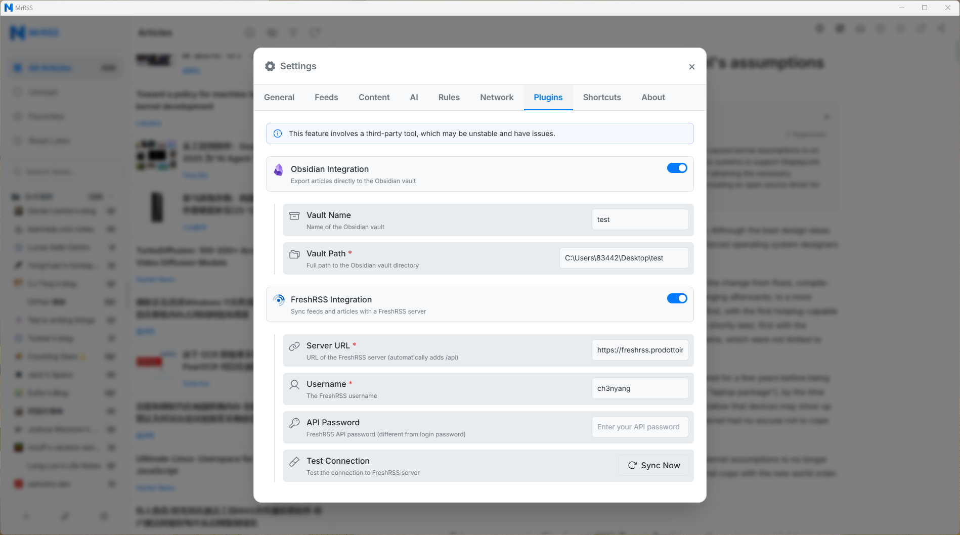 MrRSS - Screenshot 3 showing product features and functionality