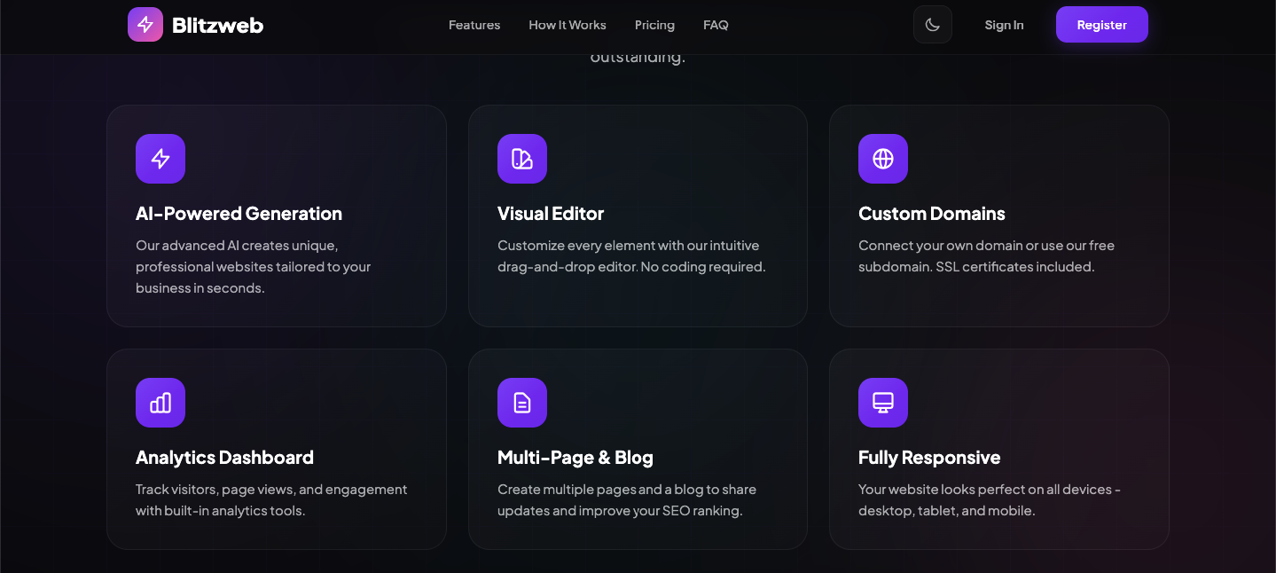 Blitzweb - Screenshot 2 showing product features and functionality