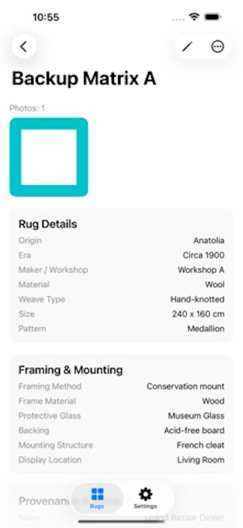 RugFrame Passport Ledger screenshot 2