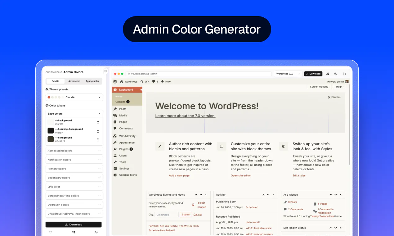 WP Admin UI Color Generator screenshot 1