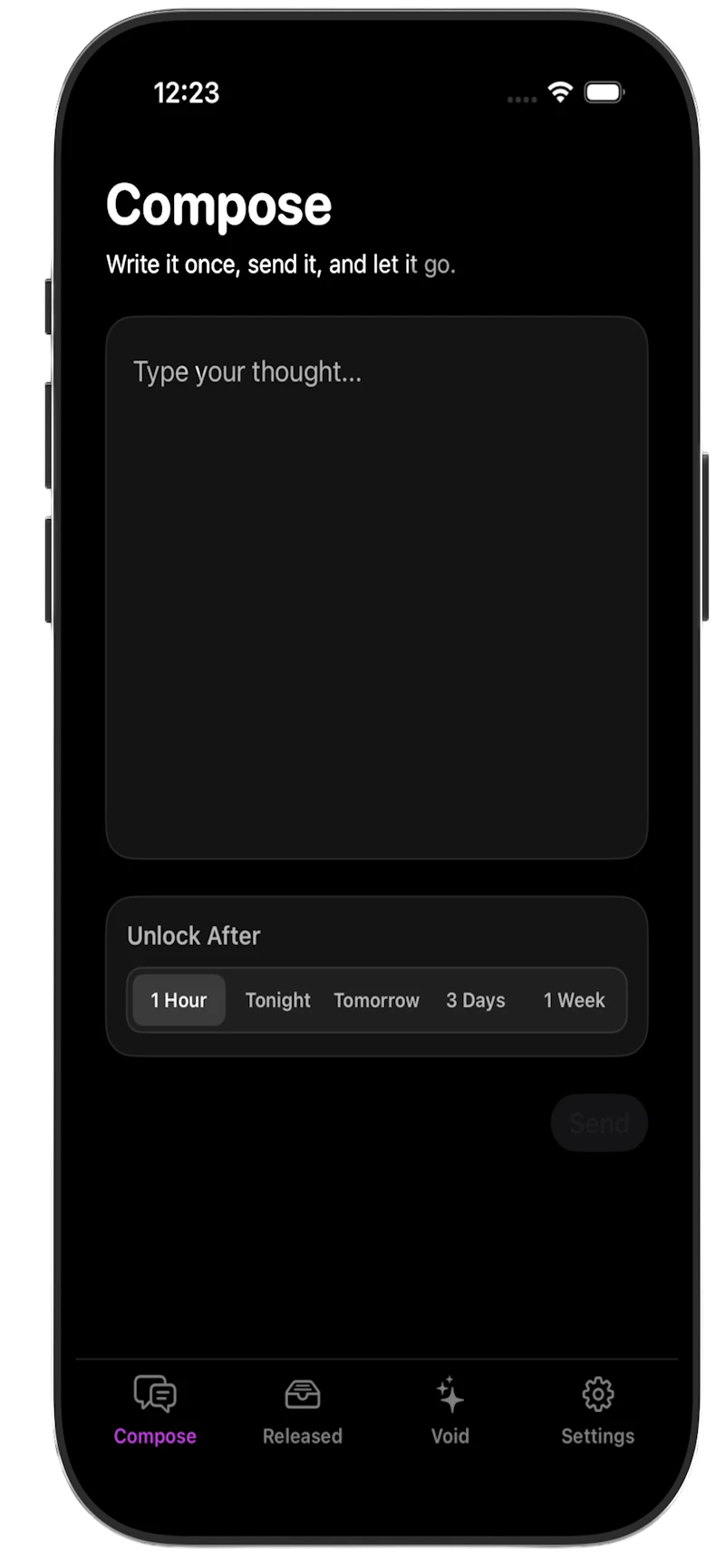 The Void — A private thought-release app screenshot 1