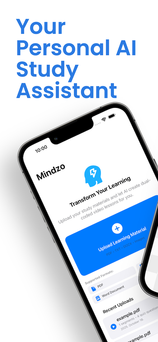 Mindzo - AI Study Assistant - Main screenshot showing features and interface