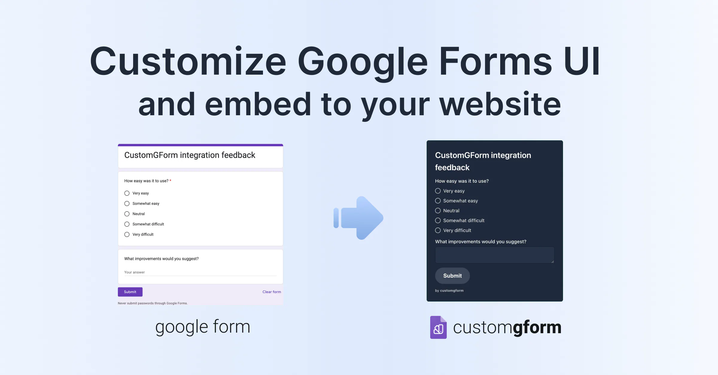 Customize UI for Google Forms: Customize Google Forms and embed to your ...