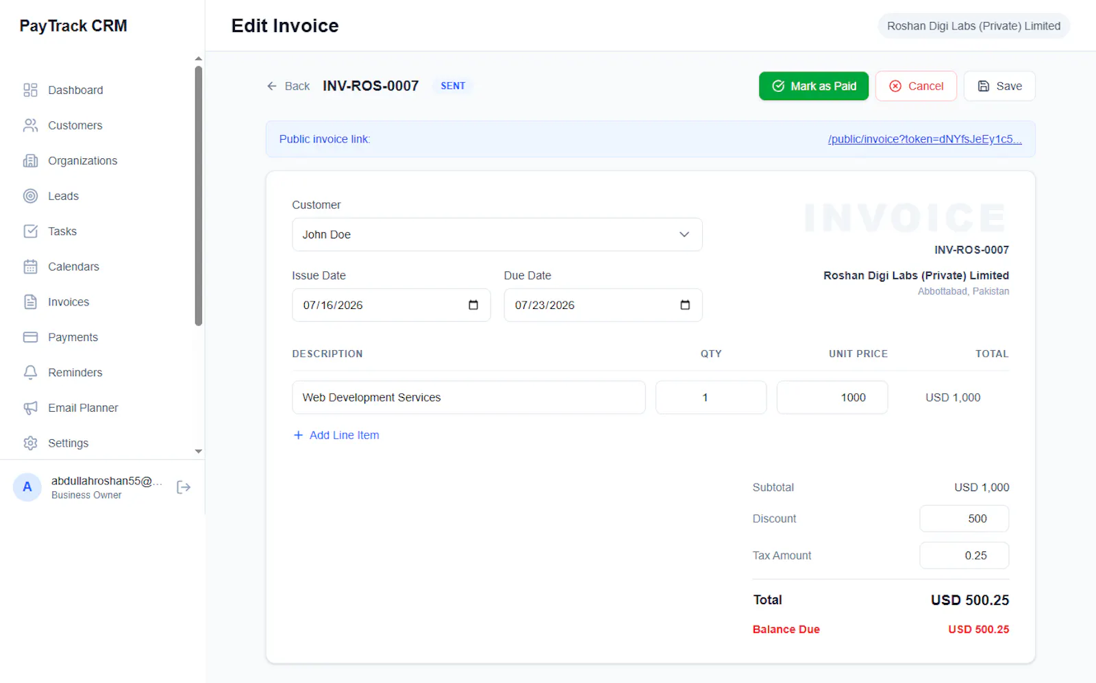 PayTrack CRM - Invoicing Payment System screenshot 3