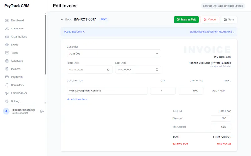PayTrack CRM - Invoicing Payment System screenshot 3