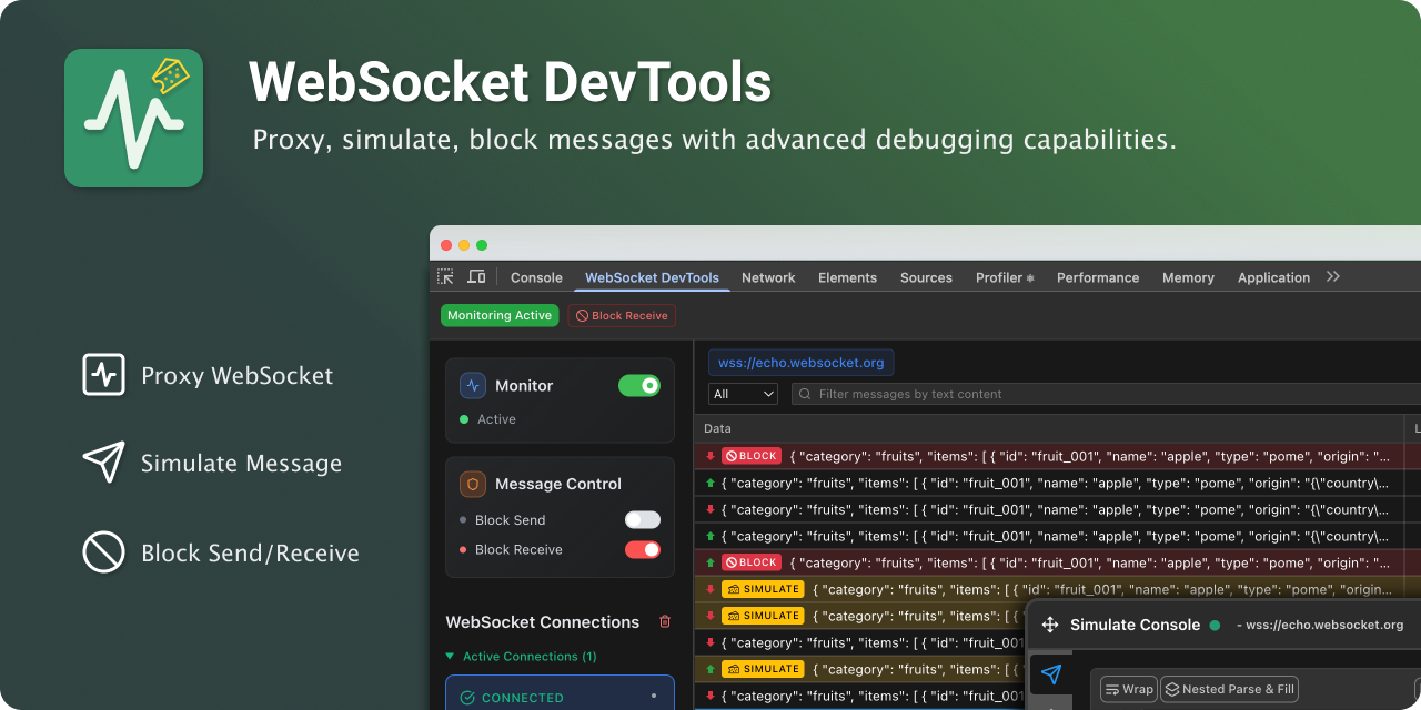 WebSocket Devtools - Proxy, simular, bloquear mensajes en el tráfico de WebSocket media 1