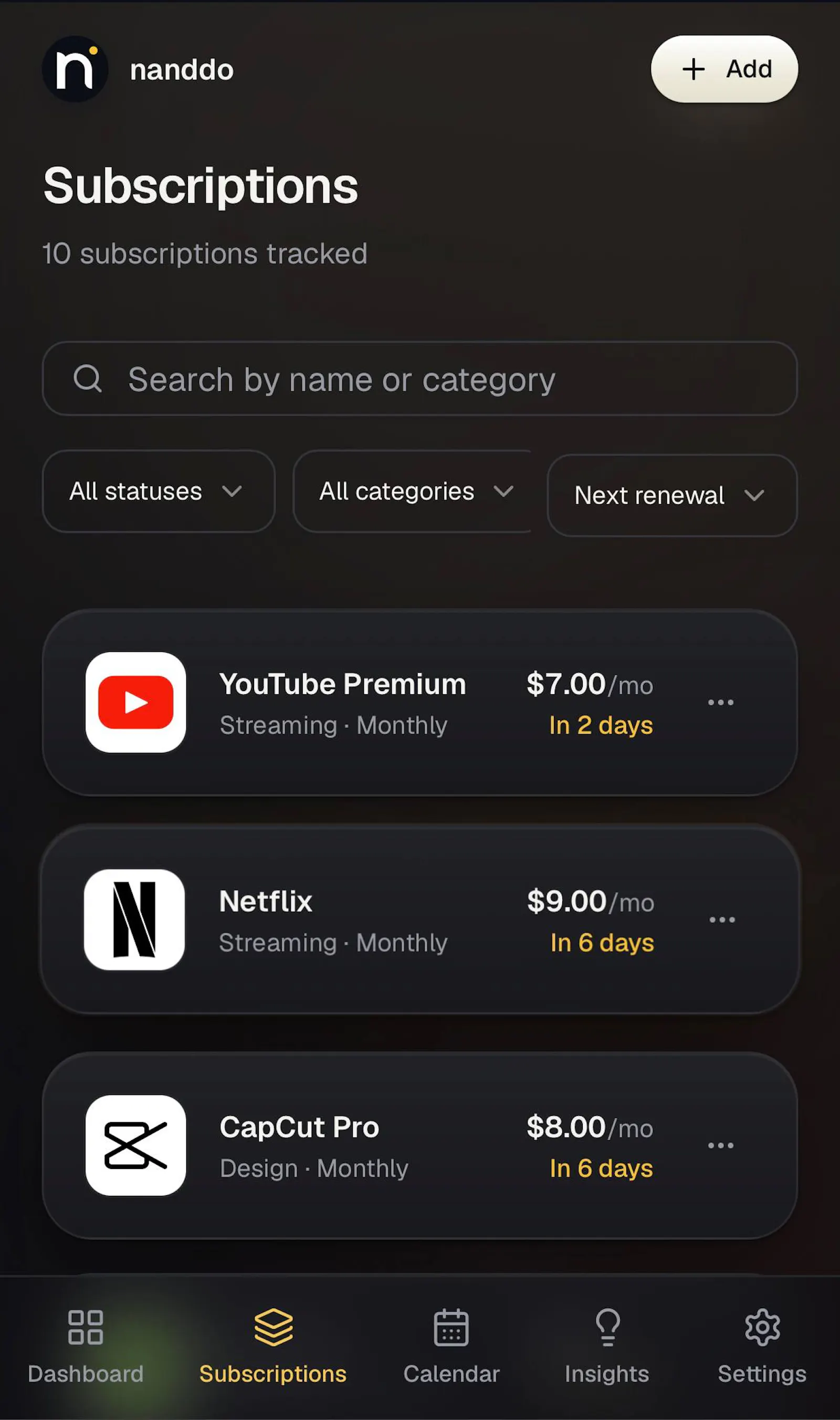 Nanddo Subscriptions screenshot 3