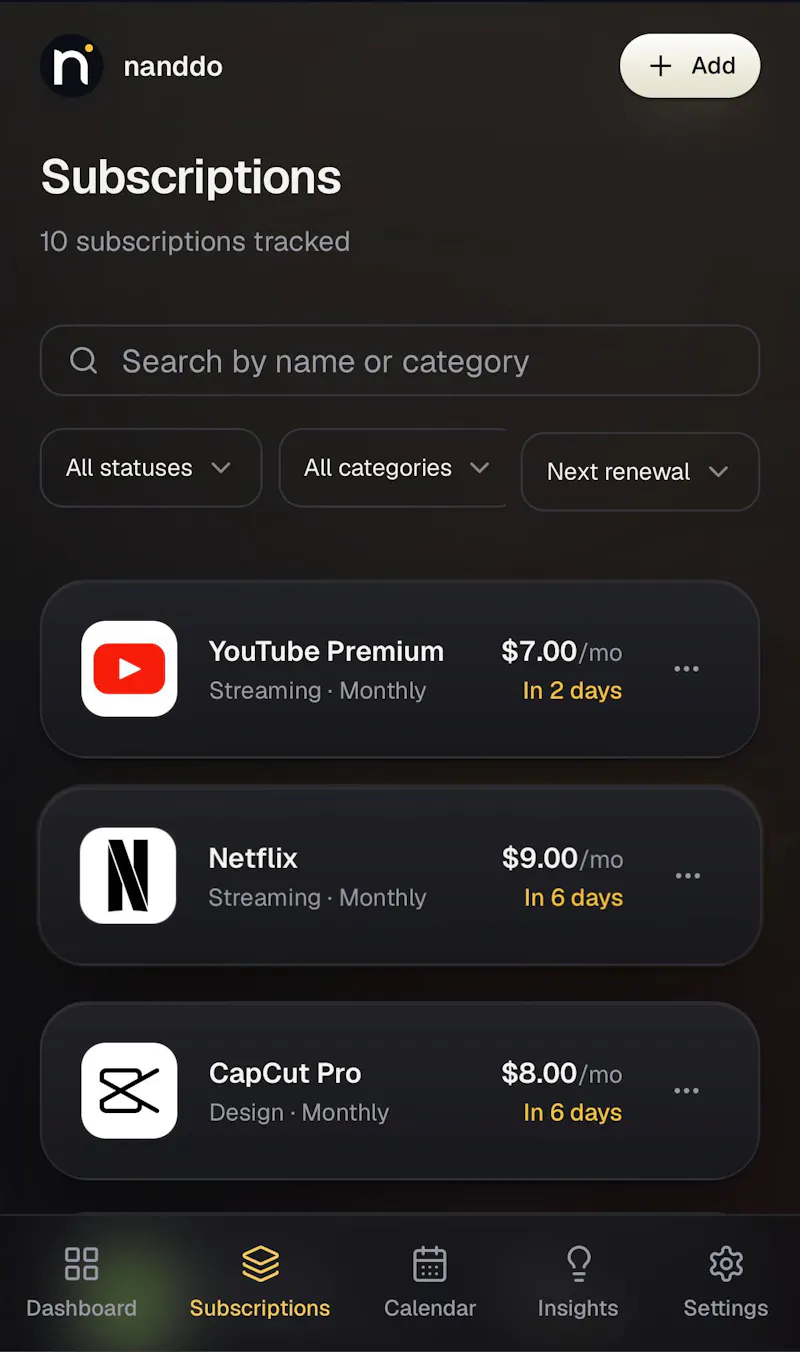 Nanddo Subscriptions screenshot 3