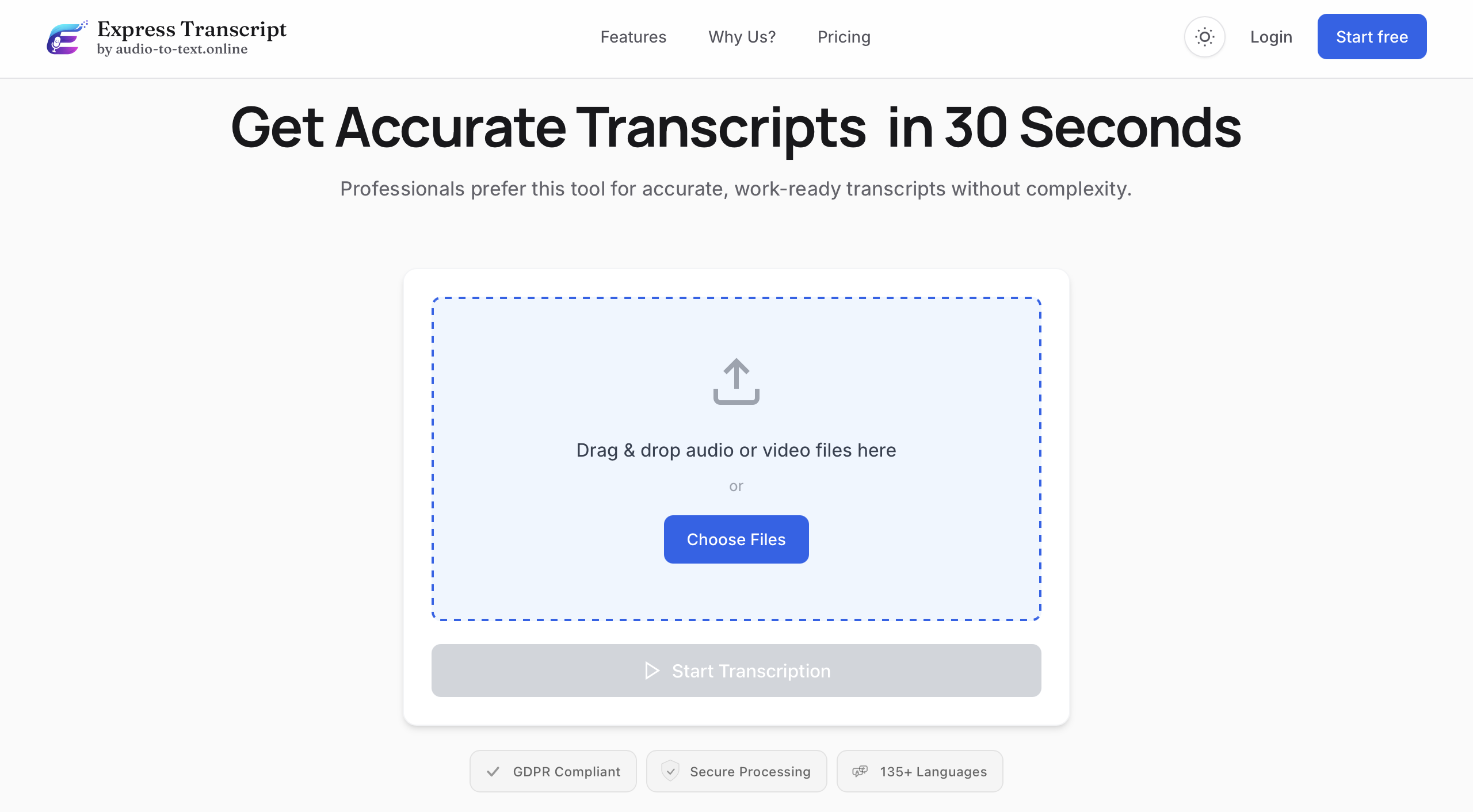 Express Transcript - Main product screenshot demonstrating key features and user interface