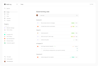 Привет, Ivy task management: Визуальное представление функции управления задачами в Hello Ivy, которое помогает оптимизировать рабочие процессы проекта.