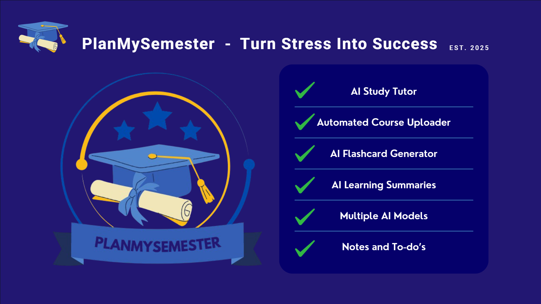PlanMySemester - Powered by AI - Main product screenshot demonstrating key features and user interface