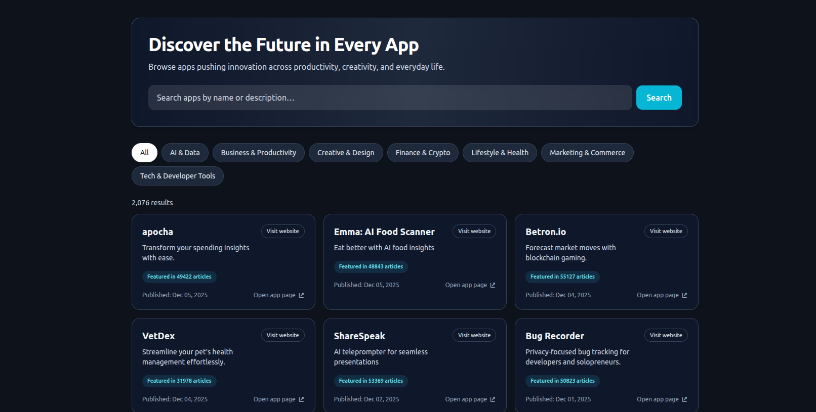 WPN App Directory - Main product screenshot demonstrating key features and user interface