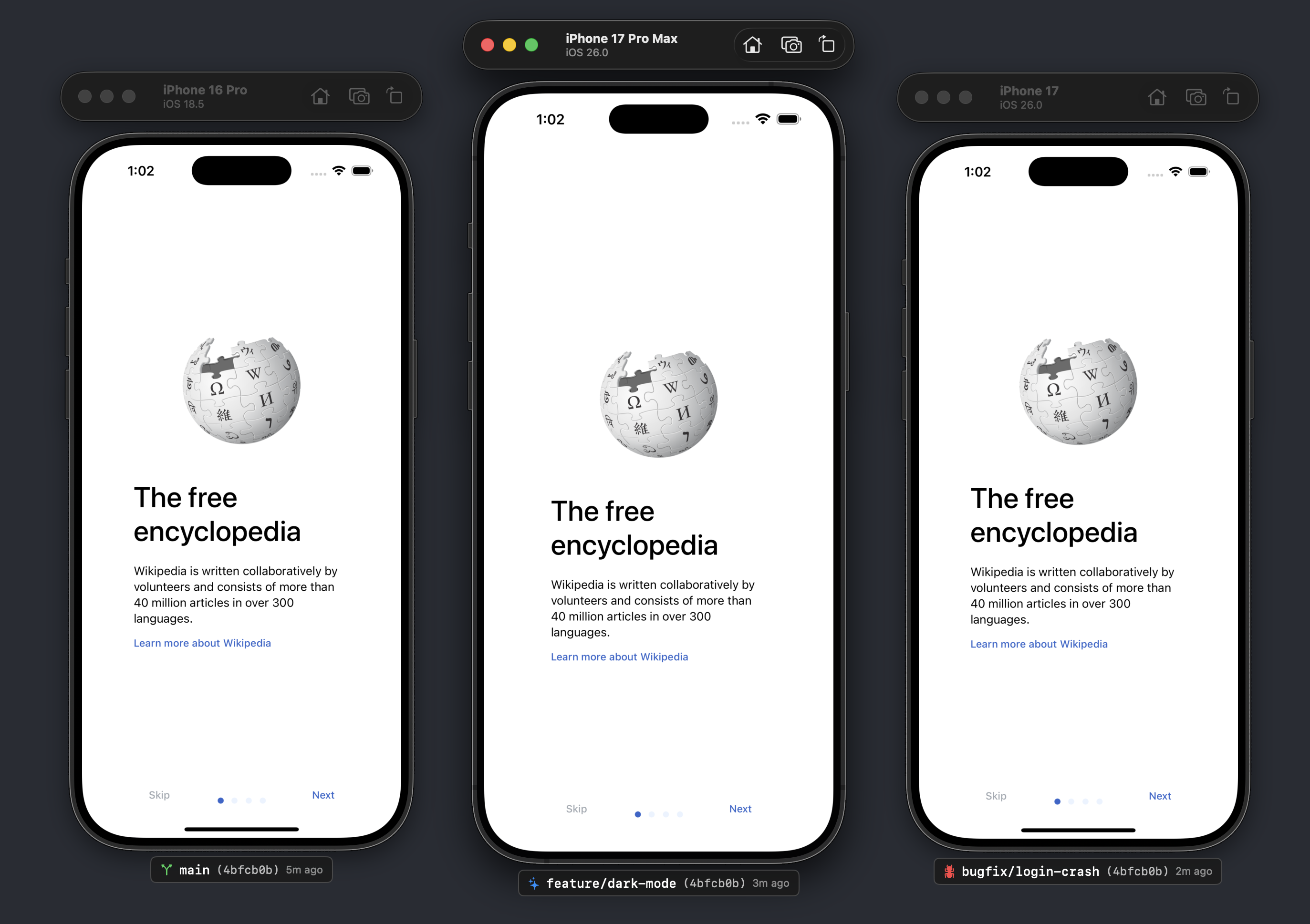 SimTag: Git Branch Overlay iOS Simulator - Main product screenshot demonstrating key features and user interface