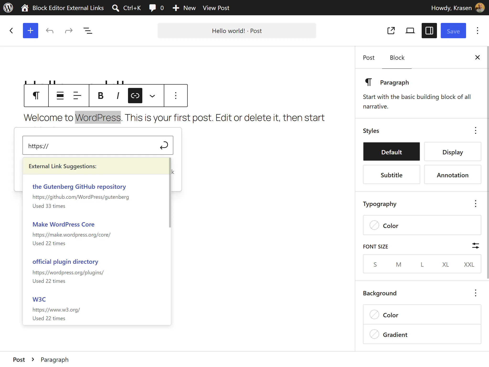 Block Editor External Links gallery image