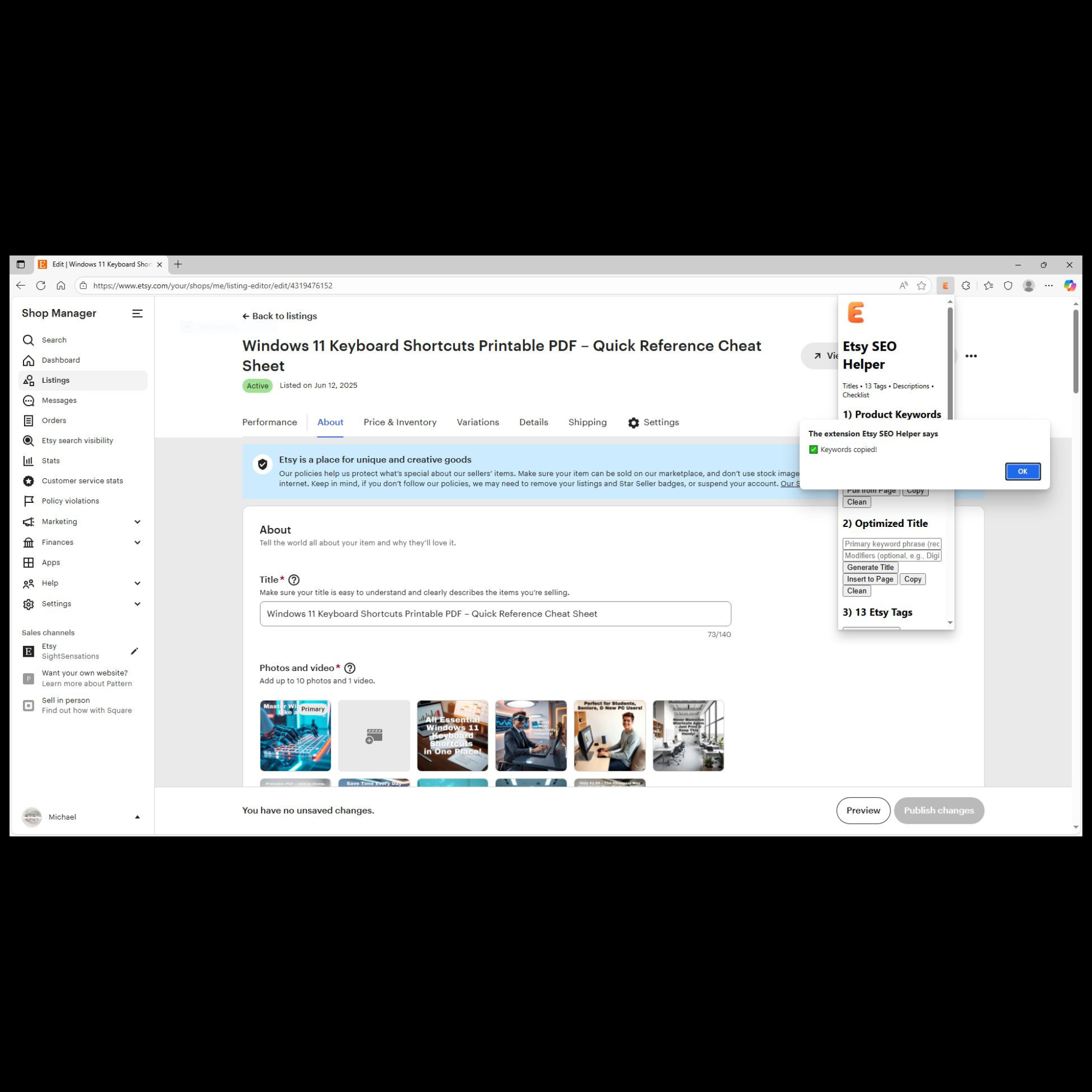 Média Extension de chrome Etsy SEO Helper - Générez instantanément des titres, étiquettes et descriptions parfaits Etsy 4