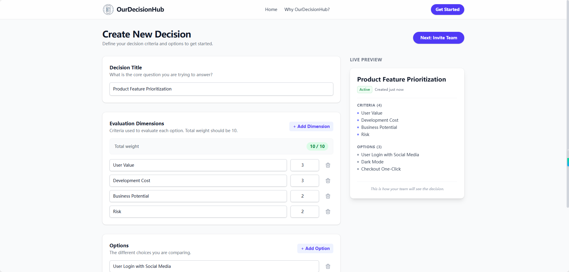 OurDecisionHub - Screenshot 3 showing product features and functionality