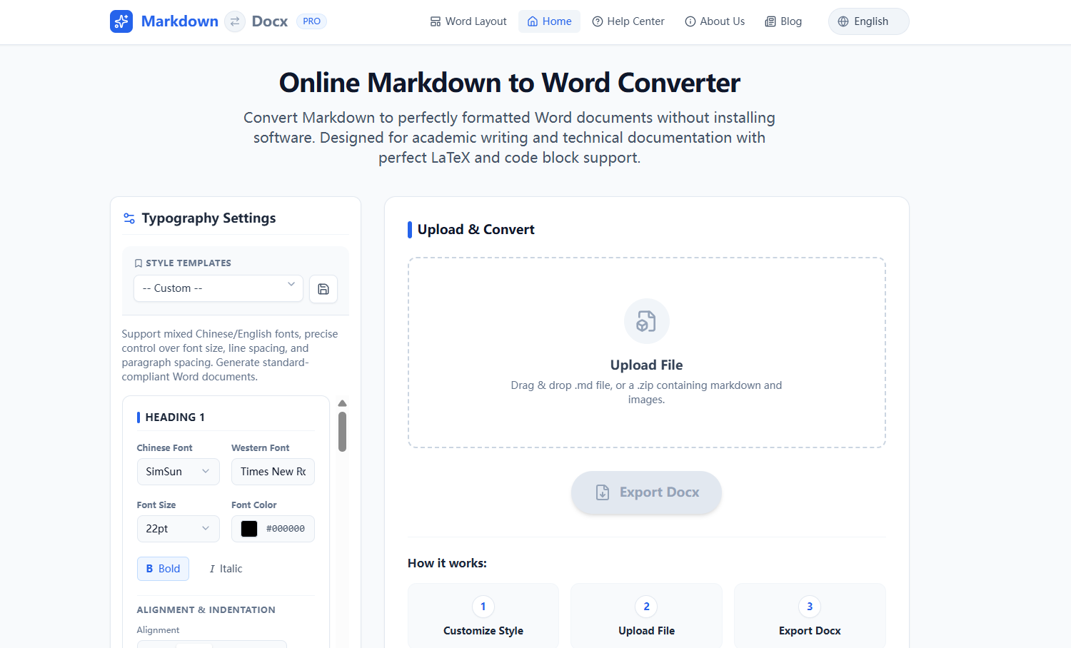 Md2Docx -- Markdown convert to Word - Main product screenshot demonstrating key features and user interface