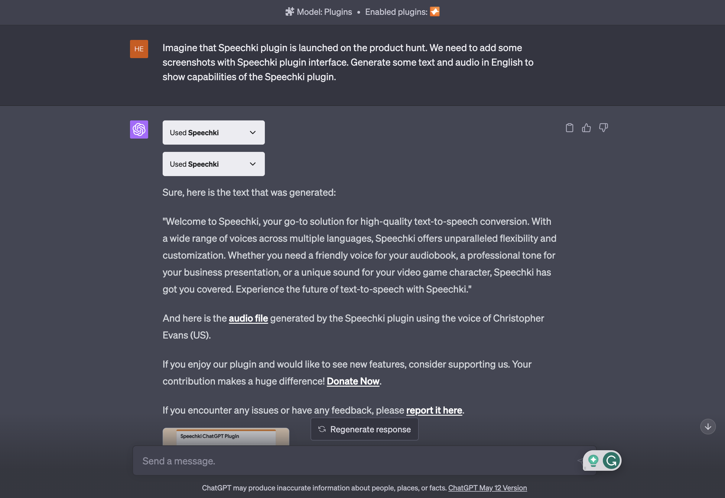 Speechki ChatGPT Plugin - Transform any generated texts into audio right in ChatGPT media 3