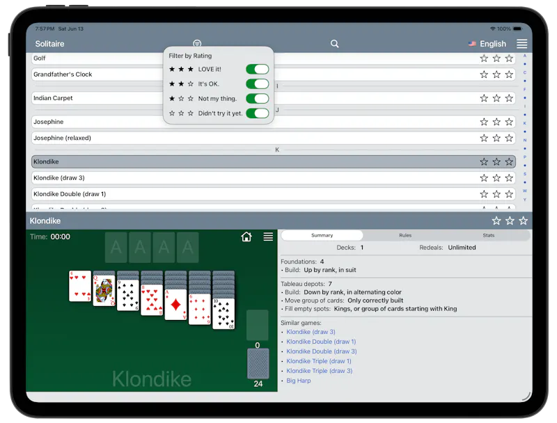 Fein Solitaire: 90+ Card Games screenshot 1