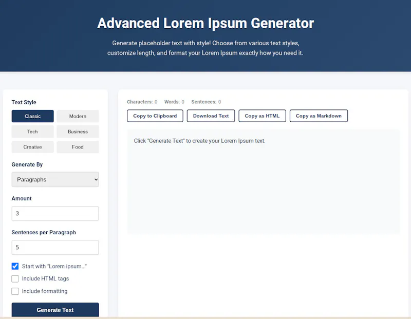 Lorem Ipsum Generator screenshot 1