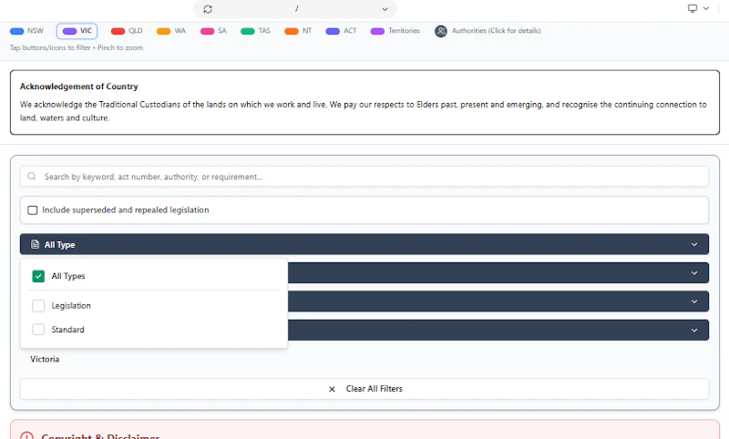 Australian Legislation and Standards Map screenshot 8