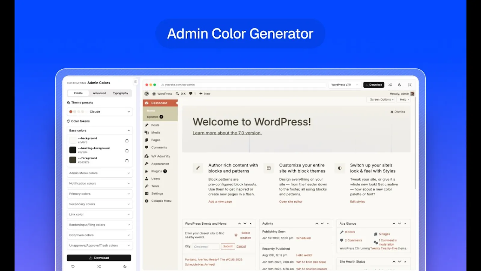 WordPress Admin Color Scheme Generator screenshot 1 (video preview)