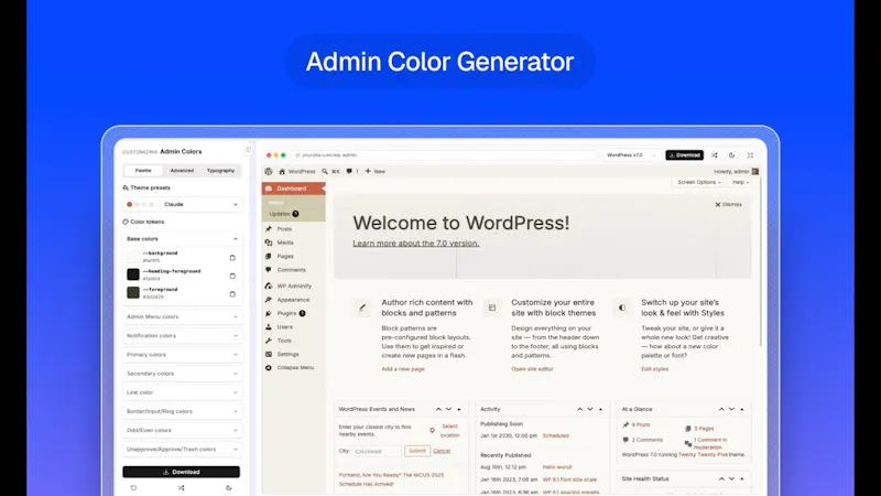 WordPress Admin Color Scheme Generator screenshot 1 (video preview)