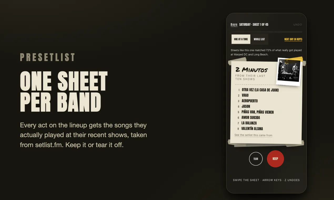 Presetlist screenshot 3