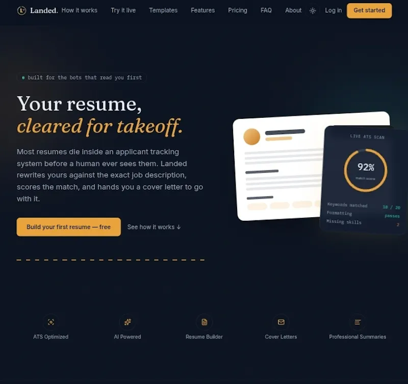 Landed — Resumes that clear the ATS screenshot 2