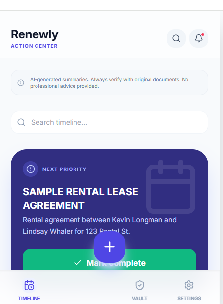 Renewly - Main product screenshot demonstrating key features and user interface