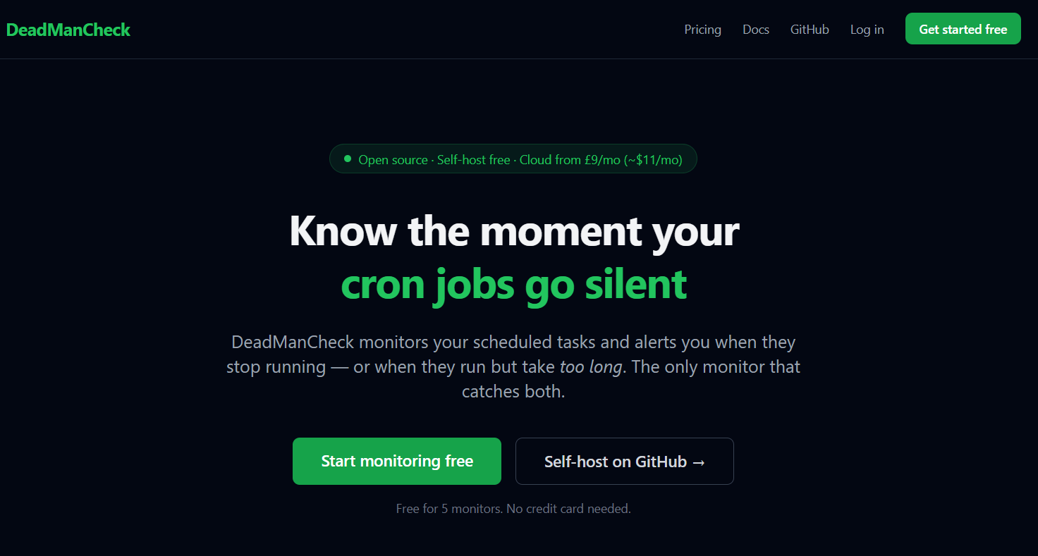 DeadManCheck — Cron Job Monitoring gallery image