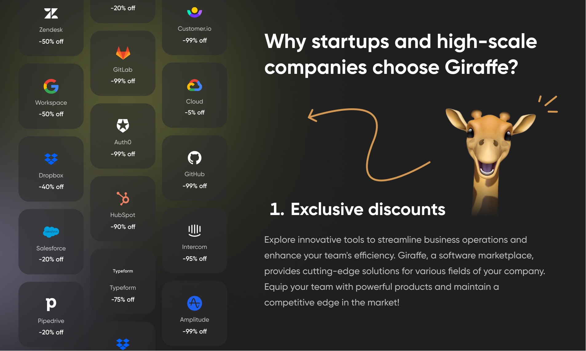 startuptile Giraffe.io-Boost your startup with unique discounts & software credits