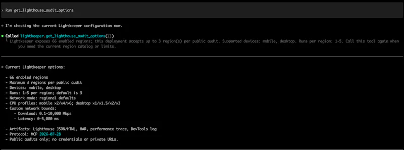 LightKeeper MCP screenshot 2