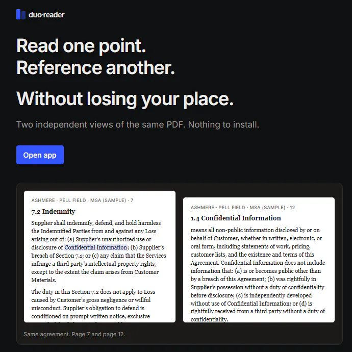 duo·reader— split view for long docs gallery image