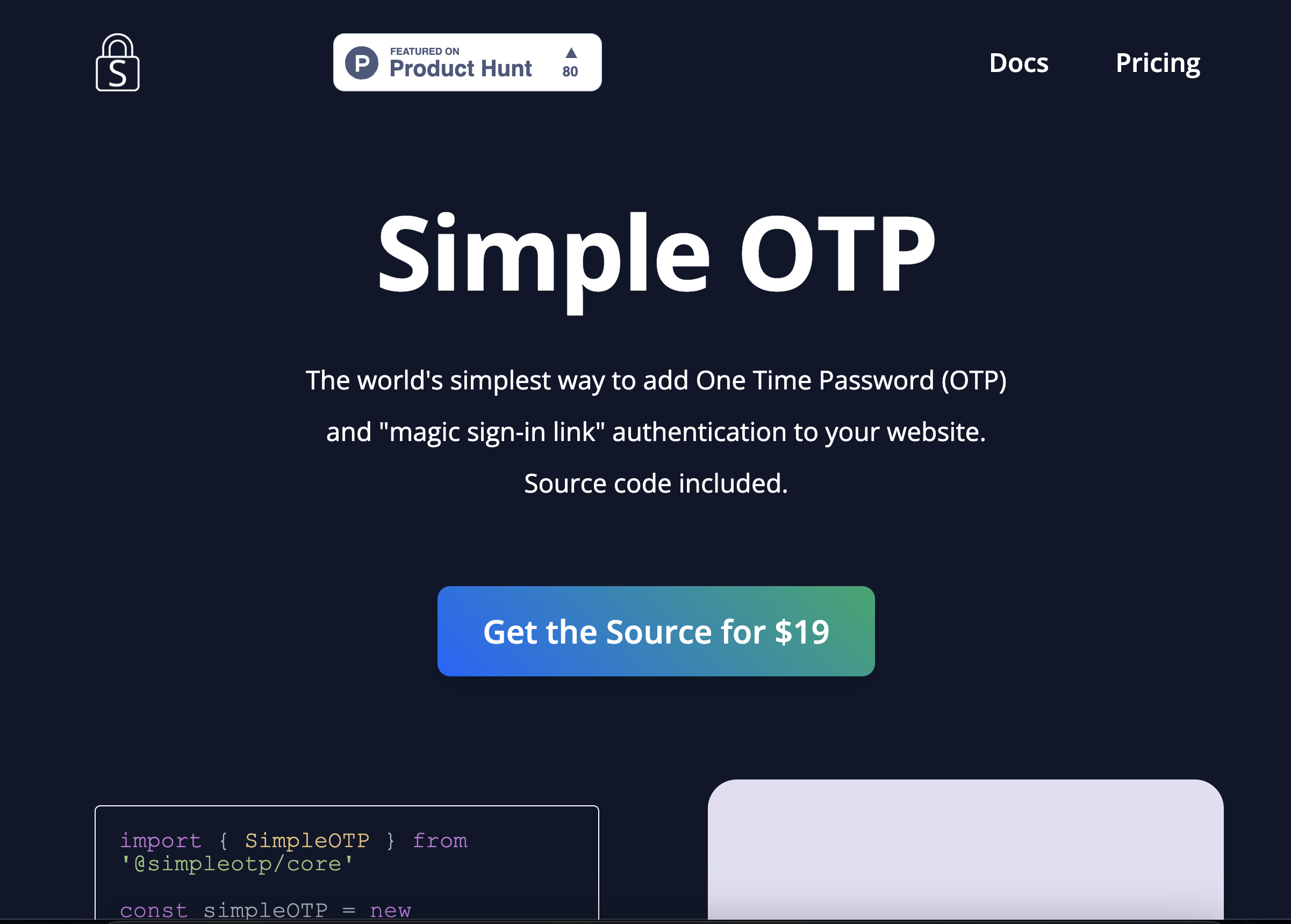 startuptile Simple OTP-Passwordless source-code-included auth for your website